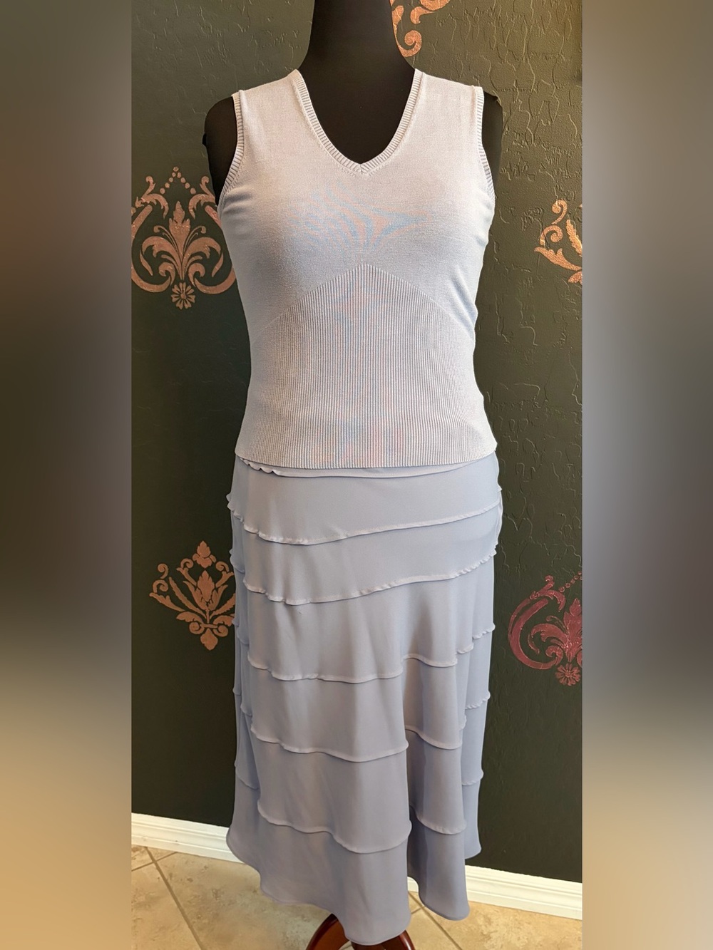 Women’s Light Blue/Gray Tiered Skirt and Top Set